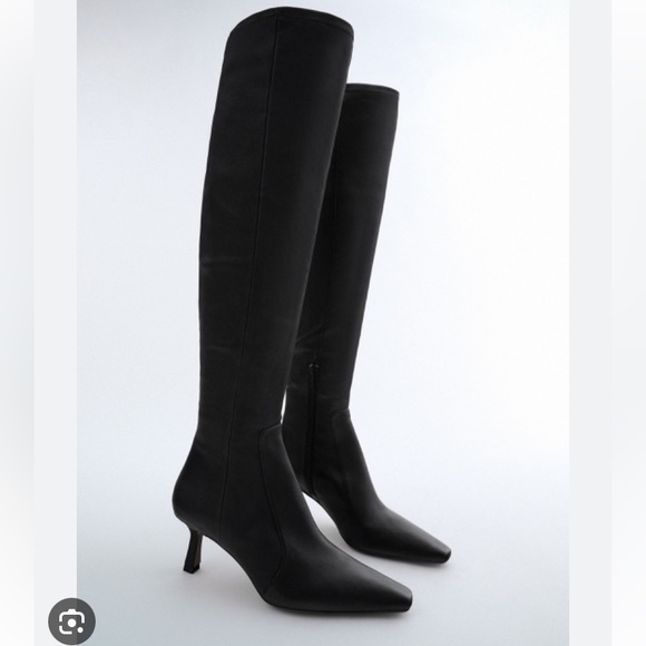 Zara Tall Black Leather Boots - Picture 2 of 2